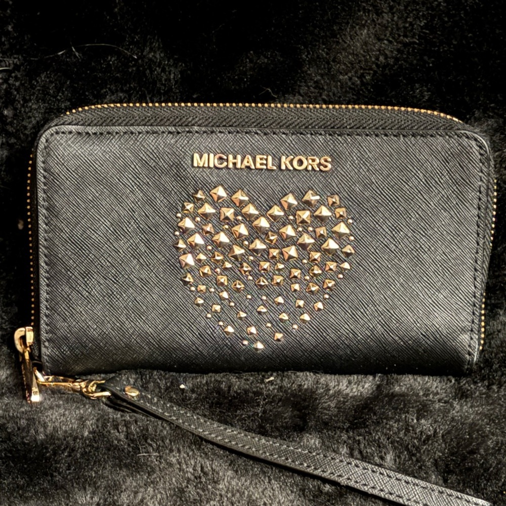 Michael Kors Black Studded Heart Wallet/Wristlet